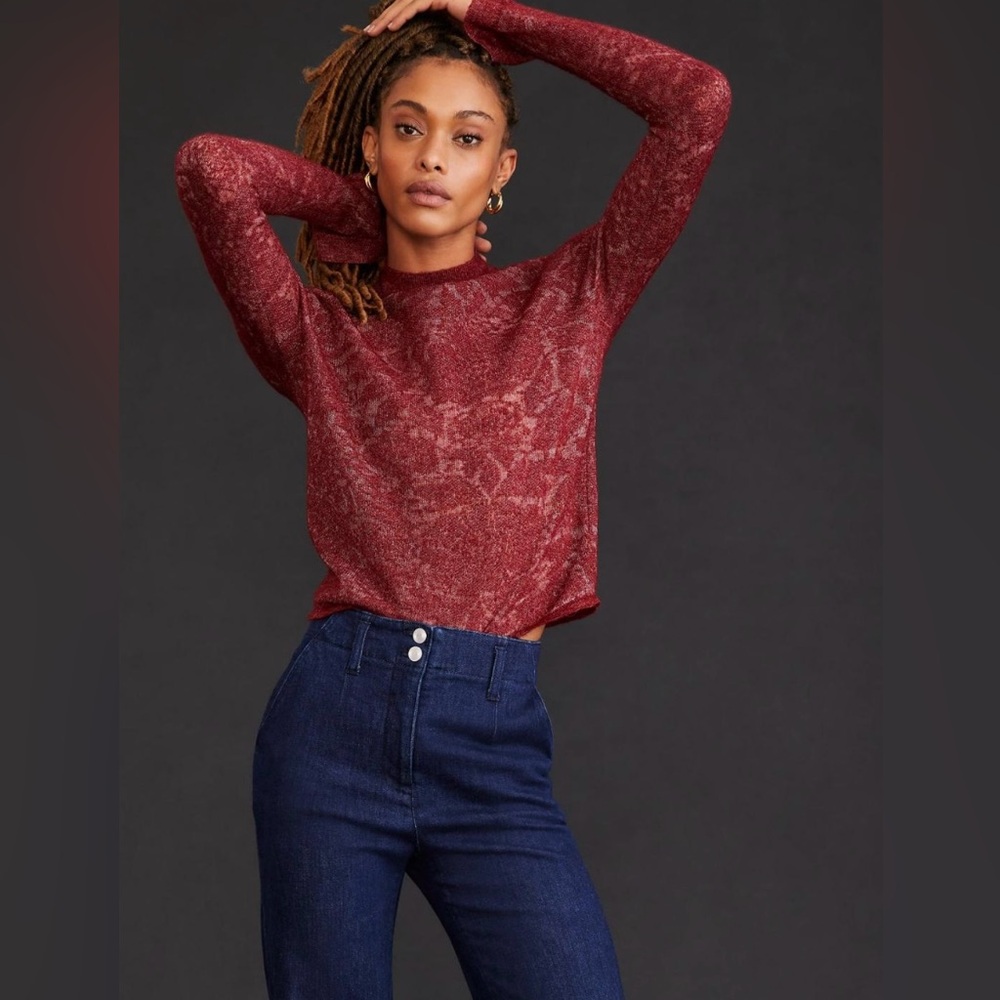 Anthropologie Hanna Lace Mock Neck Sweater size XS
